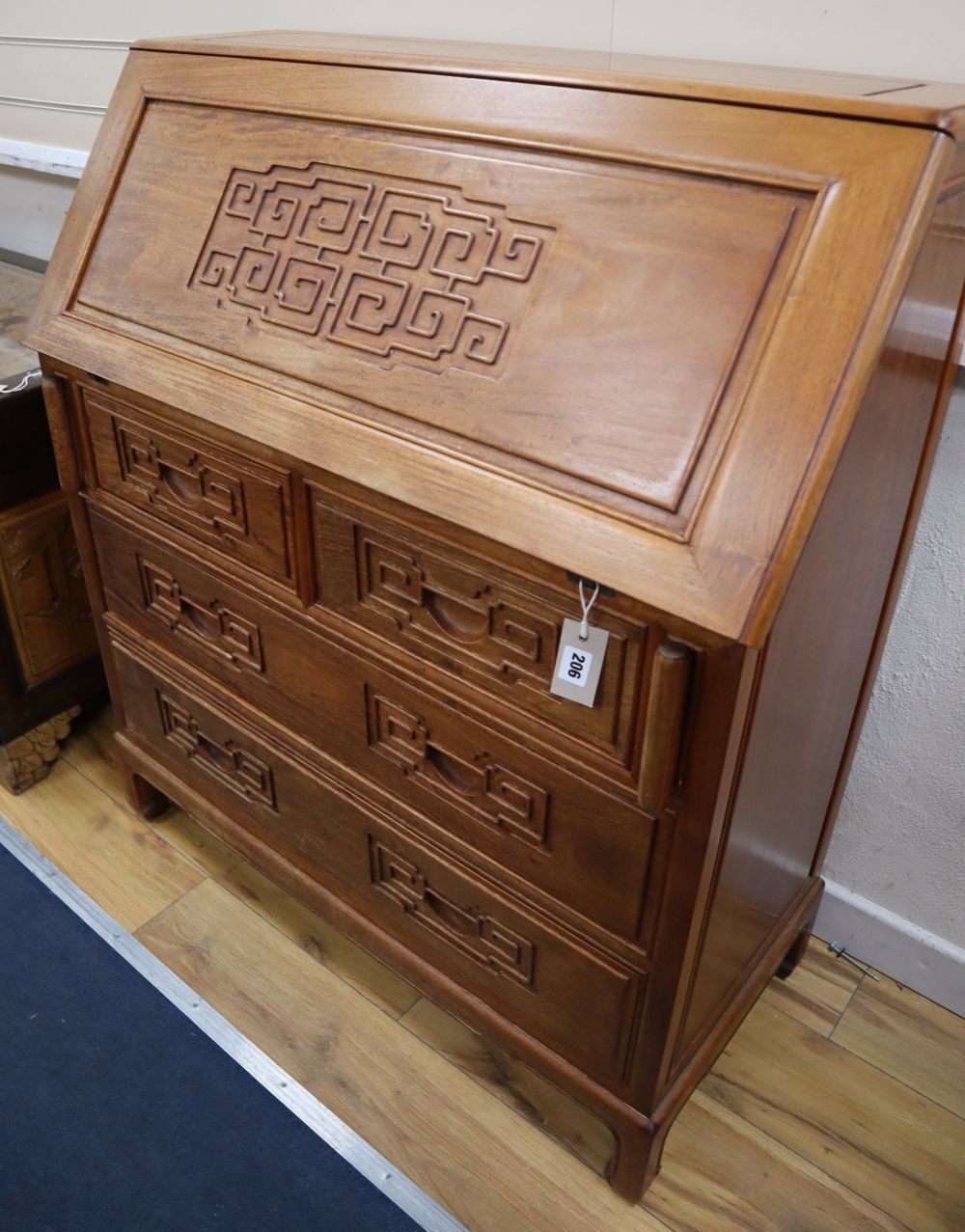 A Chinese hardwood bureau, width 90cm, depth 42cm, height 106cm